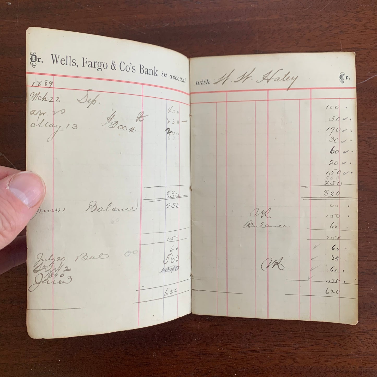 1889 Leather Wells, Fargo & Co's Bank 'In Account With' Book