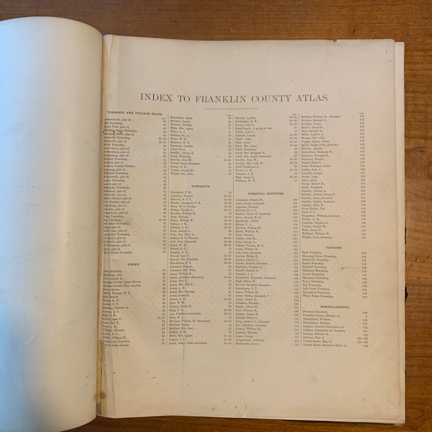 Atlas of Franklin County Indiana to Which Are Added Various General Maps, History, Statistics, Illustrations, 1882