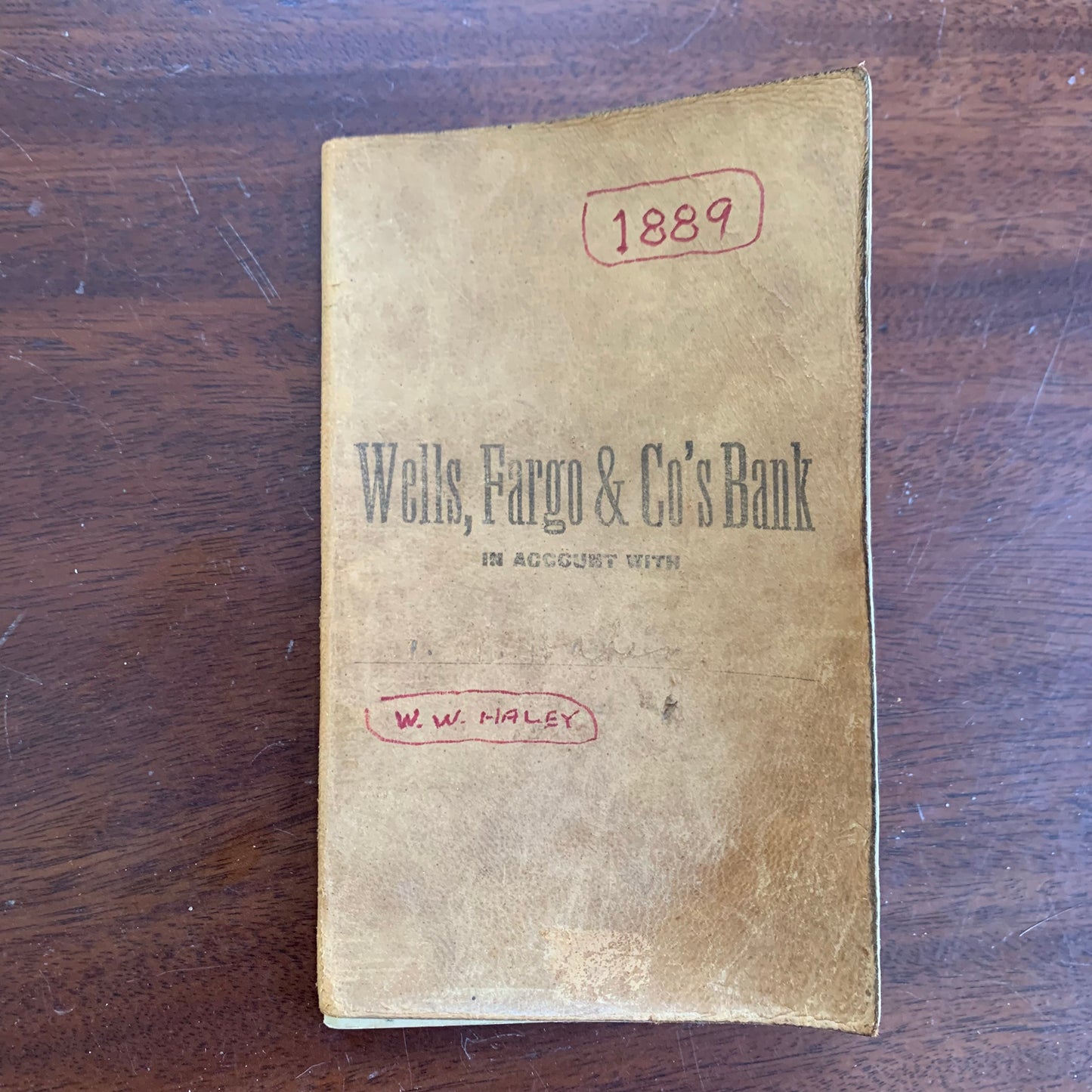 1889 Leather Wells, Fargo & Co's Bank 'In Account With' Book