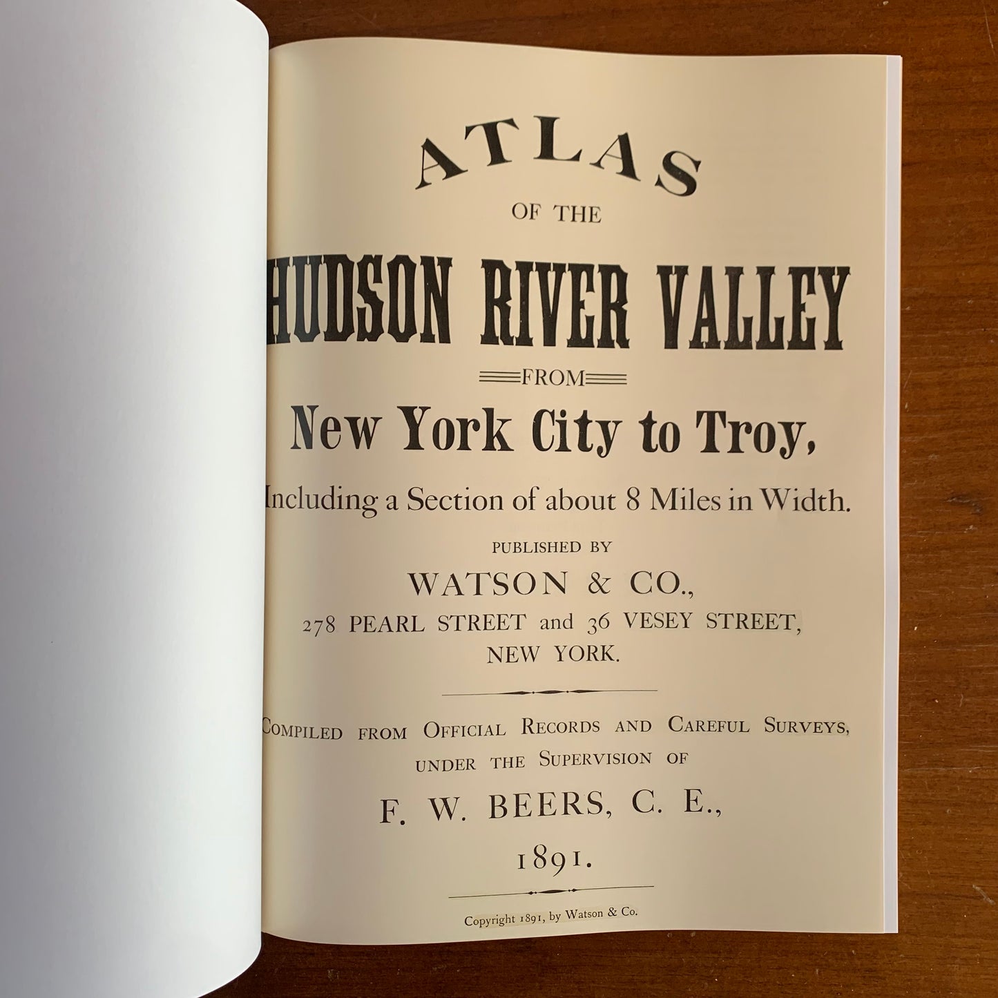 1891 Atlas of the Hudson River Valley New York City to Troy / Color Reprint