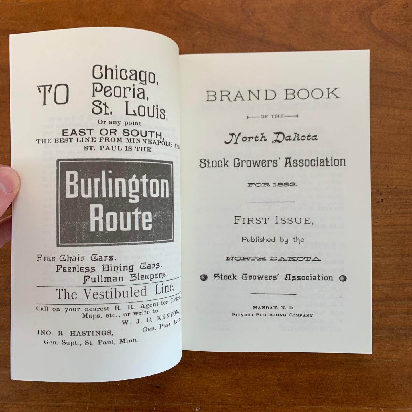 1892 Brand Book of the North Dakota Stockgrowers’ Association FACSIMILE
