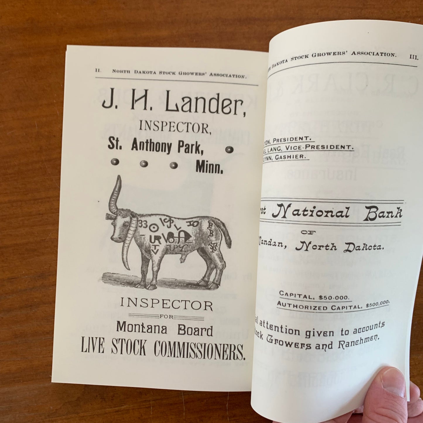 1892 Brand Book of the North Dakota Stockgrowers’ Association FACSIMILE