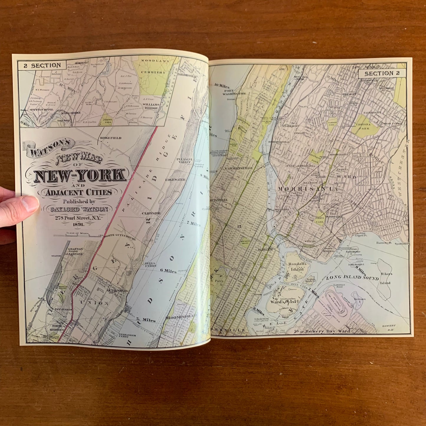 1891 Atlas of the Hudson River Valley New York City to Troy / Color Reprint