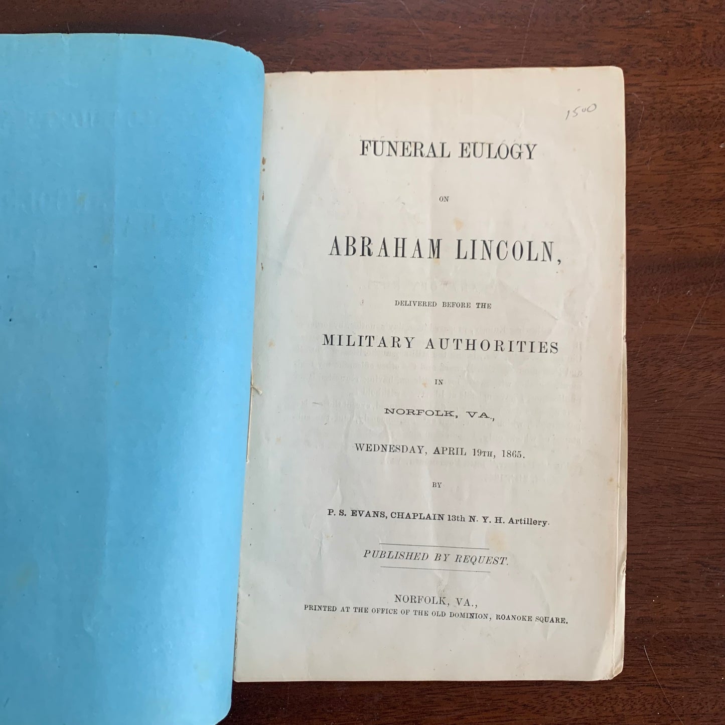 1865 Rare Funeral Eulogy on Abraham Lincoln / Military Authorities Norfolk VA