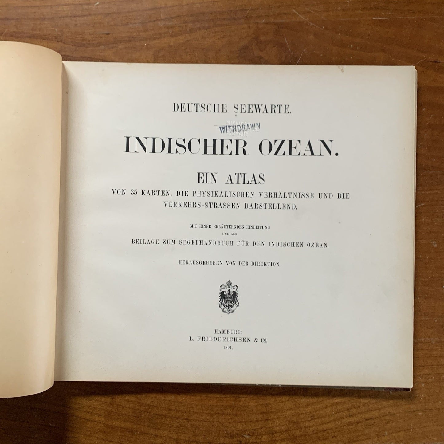 1891 Deutsche Seewarte. Indischer Ozean. Ein Atlas von 35 Karten / Atlas Ocean