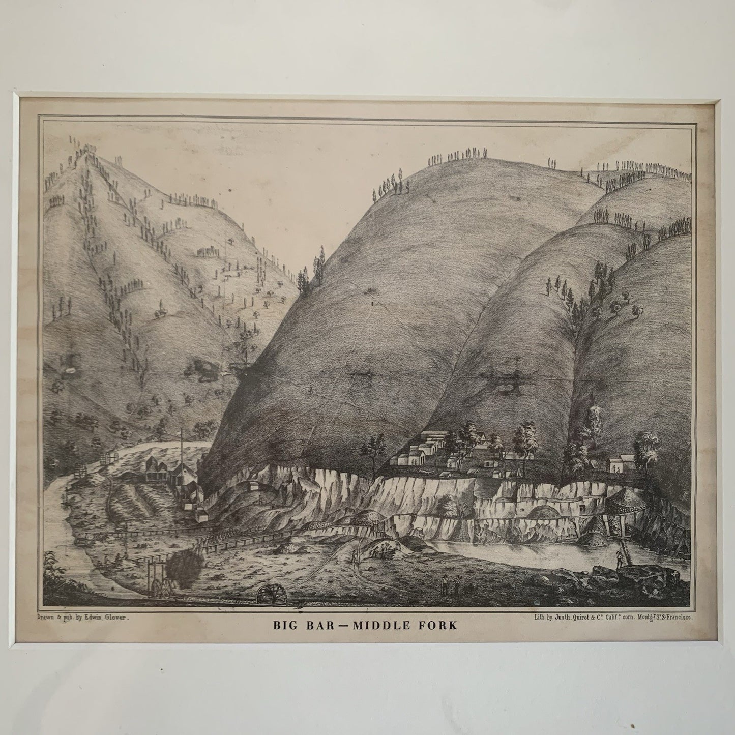 1851 Big Bar - Middle Fork Lithograph by Justh, Quirot & Co. California