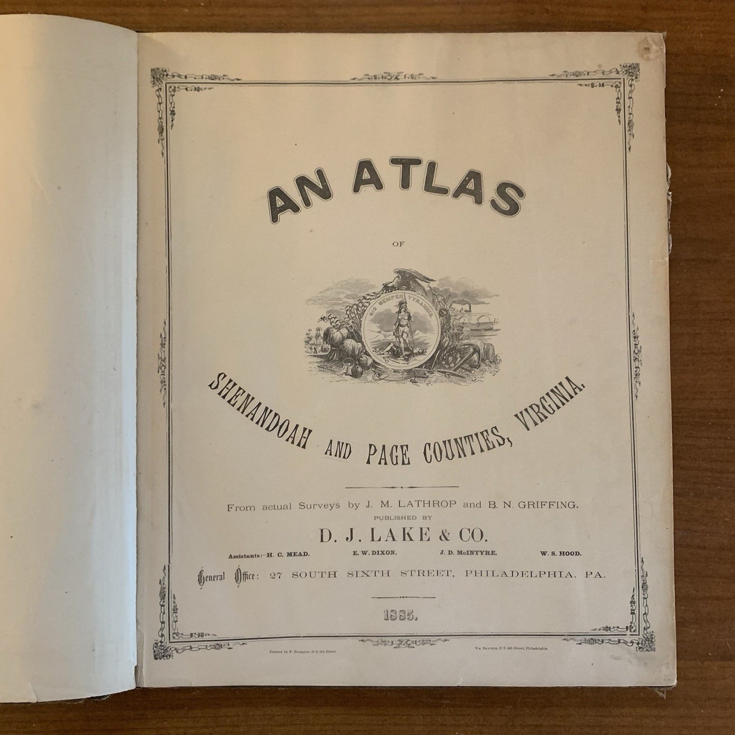 1885 An Atlas of Shenandoah and Page Counties, Virginia / Very good