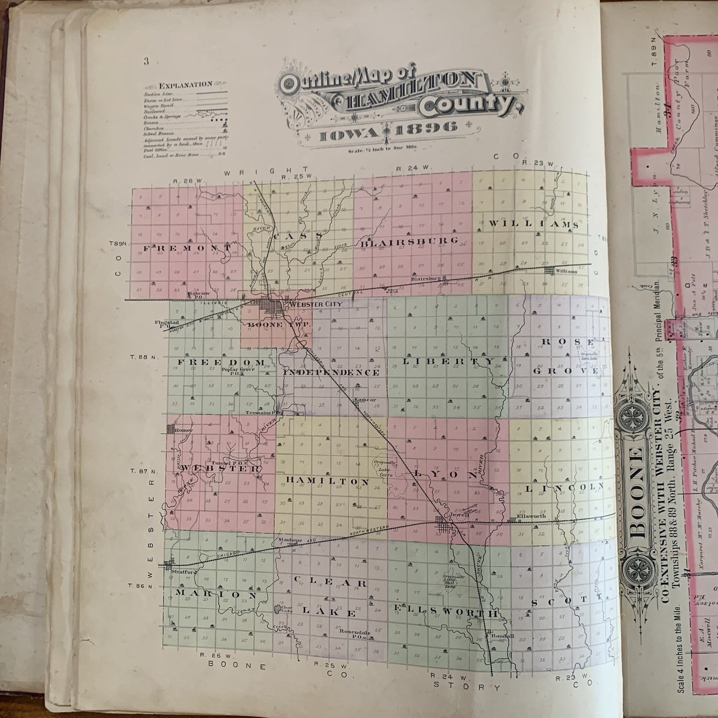 1896 Plat Book Atlas of Hamilton County, Iowa / Webster City Foldout Map