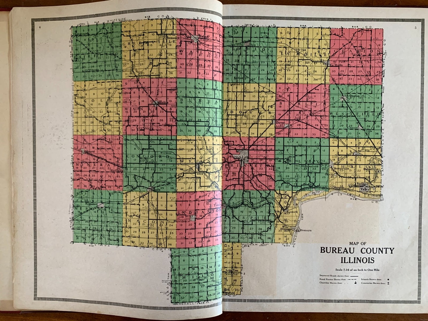 1916 Bureau County Illinois Standard Atlas Plat Book Princeton Spring Valley Map