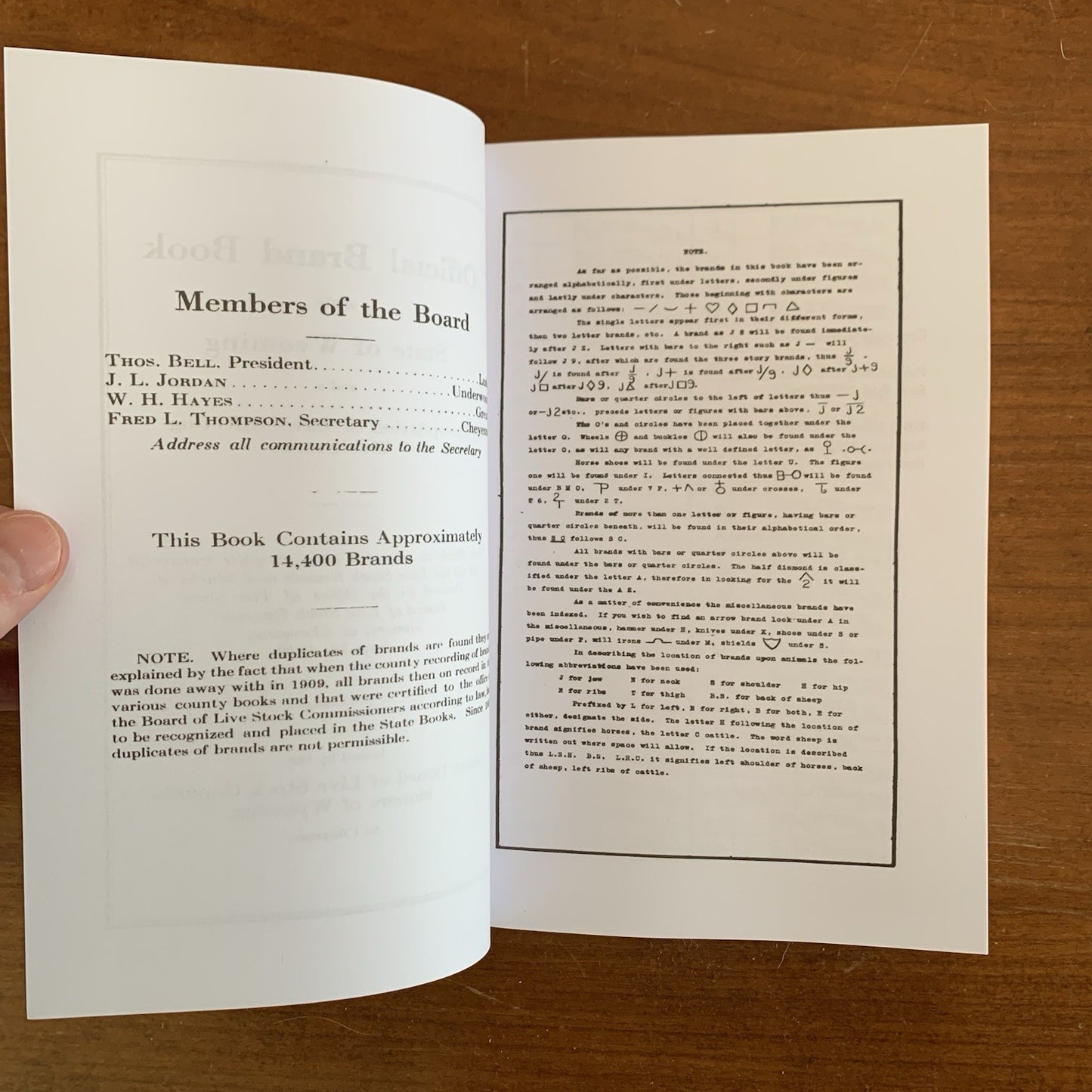 1916 Official Brand Book of the State of Wyoming / Live Stock Laws FACSIMILE