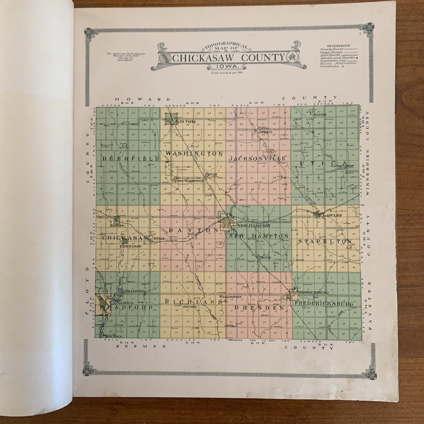 1915 Standard Atlas of Chickasaw County Iowa / Maps Untied States Plat Book