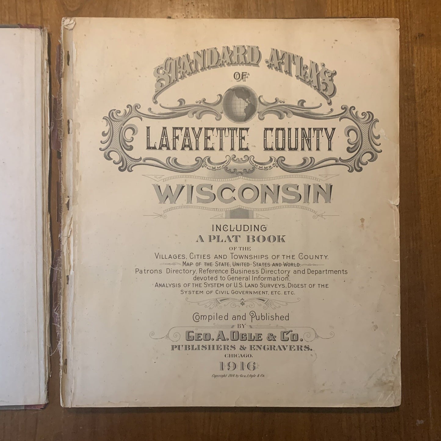 1916 Standard Atlas of Lafayette County Wisconsin Plat Book Ogle