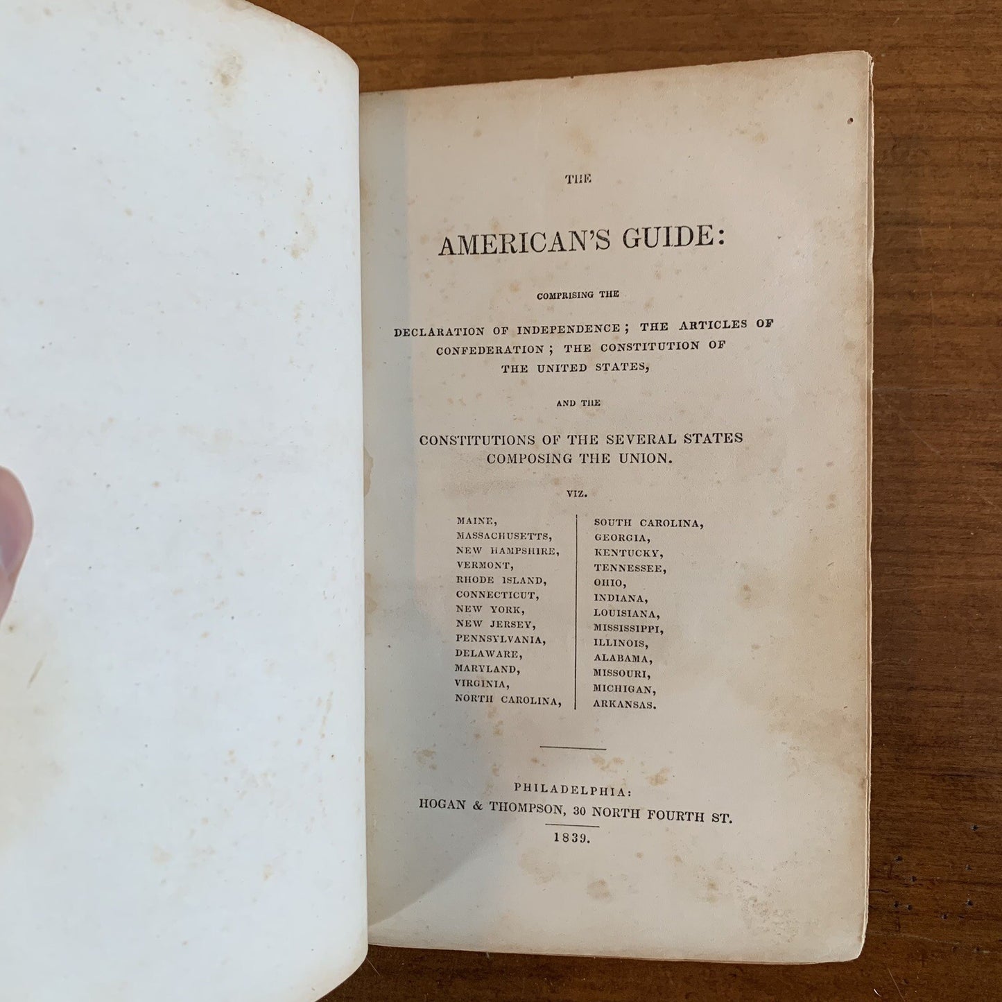 1839 The Americans Guide / Constitutions / Declaration Independence Articles