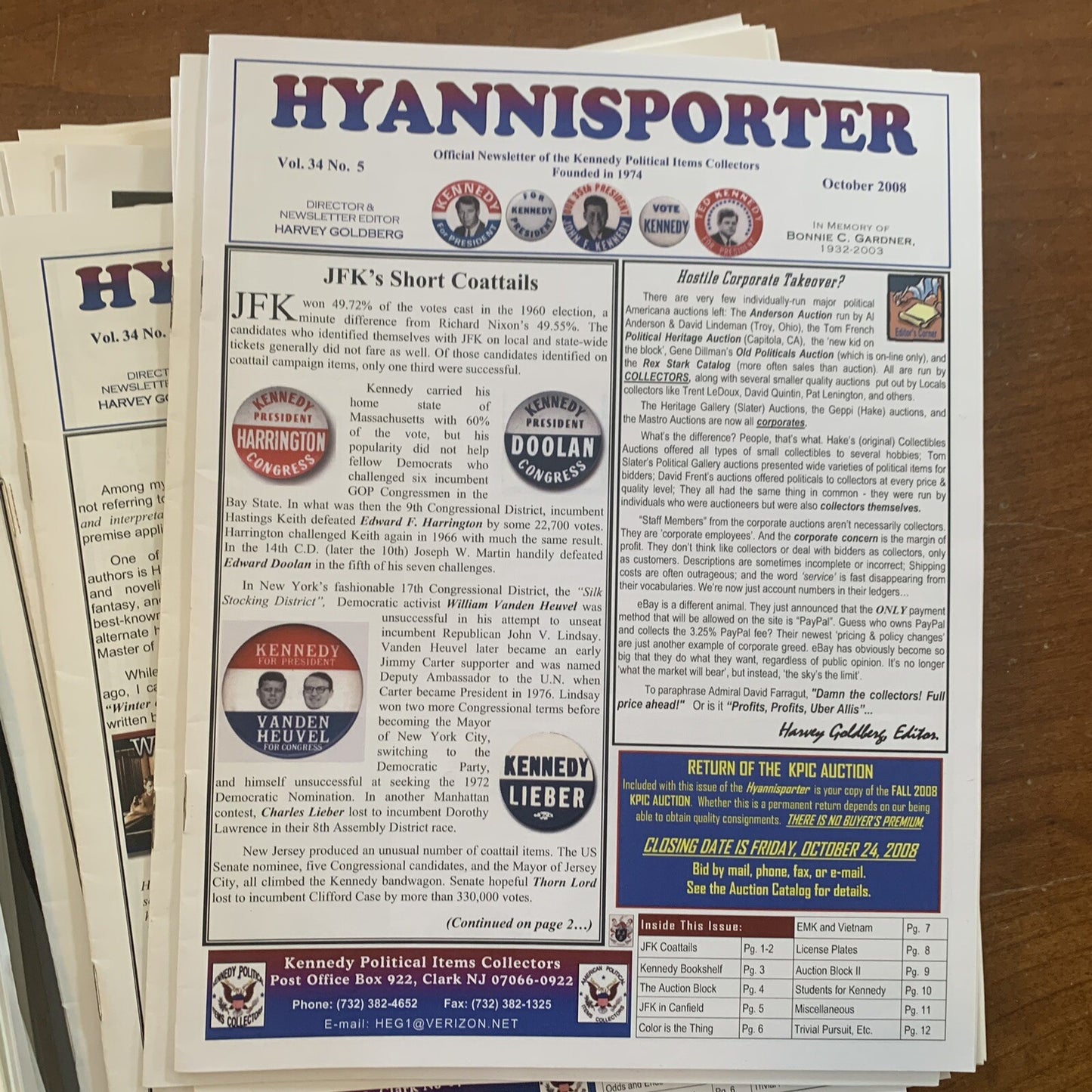 The Hyannisporter Official Newsletter of Kennedy Political Items 1992 - 2024 JFK