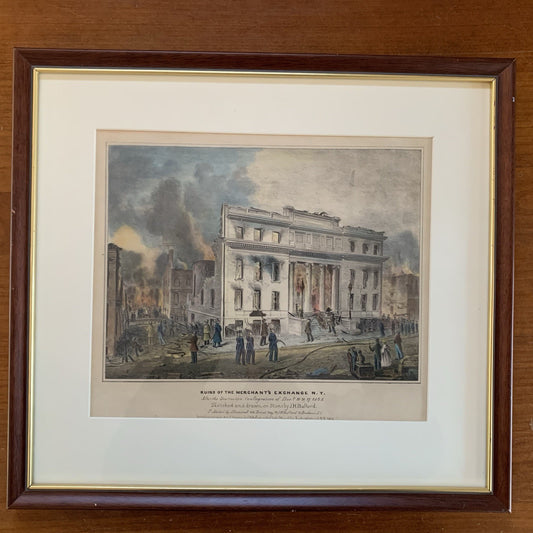 1835 Ruins of the Merchants Exchange N.Y. Bufford / Currier Color Lithograph