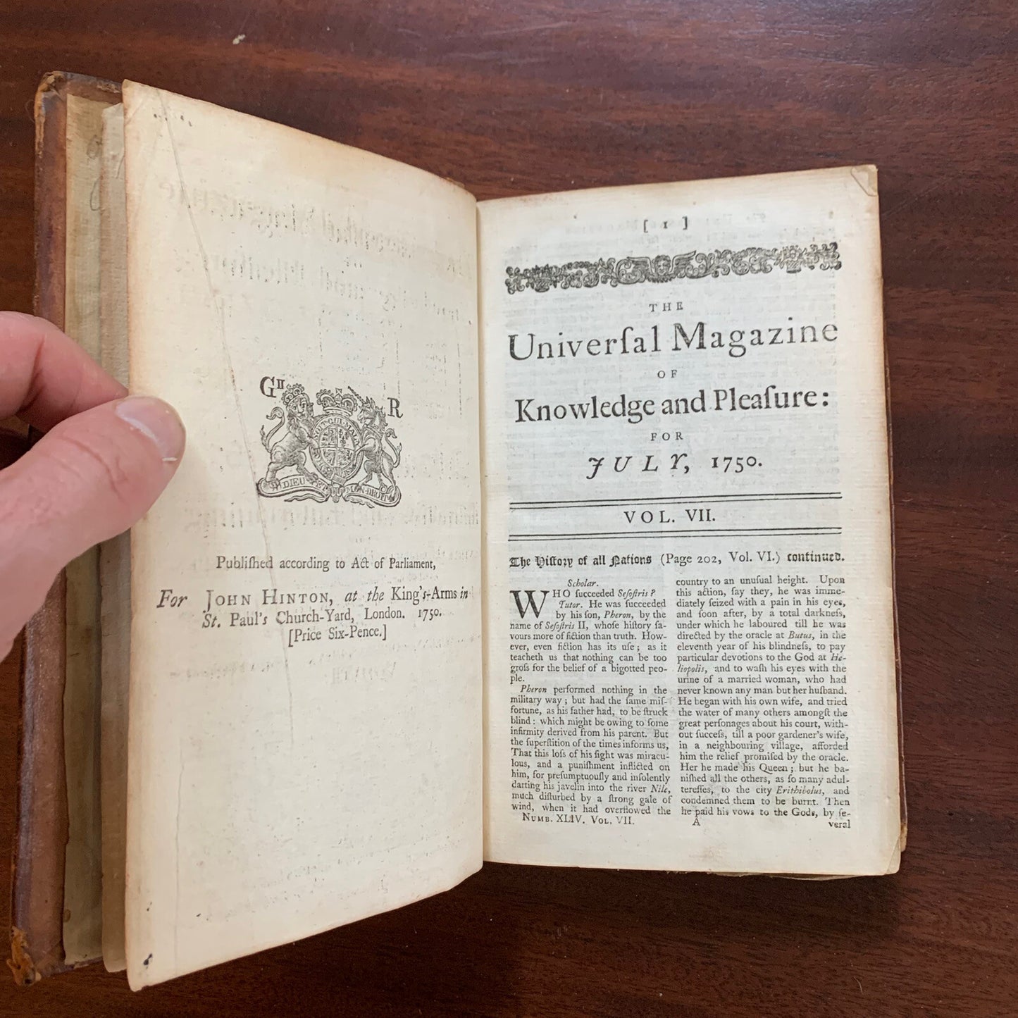 1750 VOL VII UNIVERSAL MAGAZINE ENGRAVINGS TOBACCO WALTER RALEIGH COLONIES MAPS