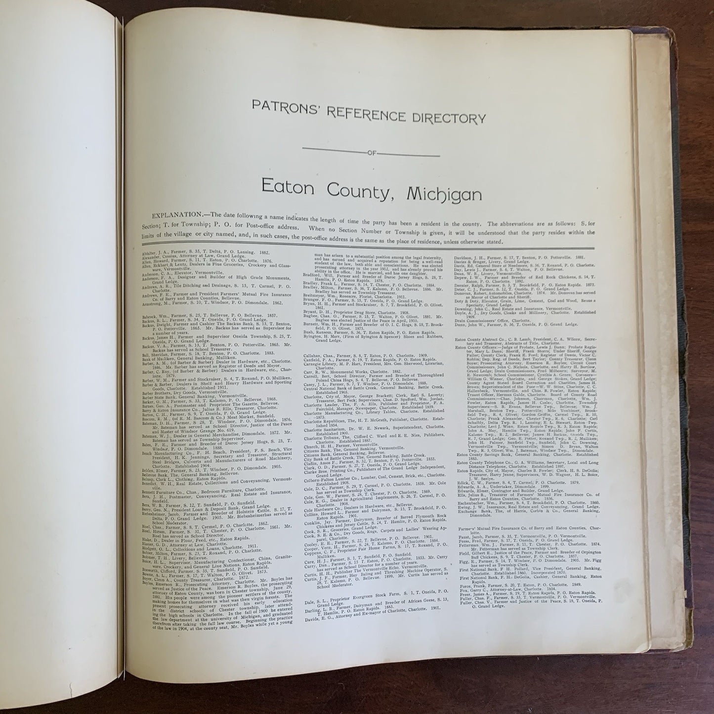 1913 Standard Atlas of Eaton County Michigan / Directory Ads Map