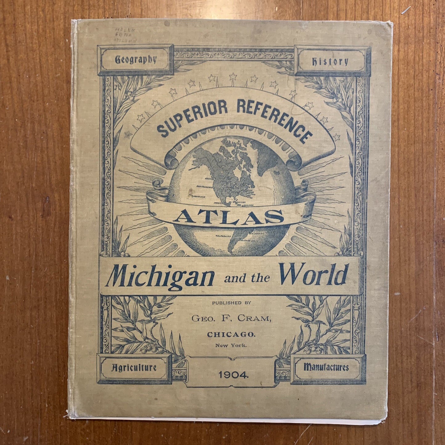 1904 Cram's Superior Reference Atlas Michigan and the World 1st Ed Atlas Detroit