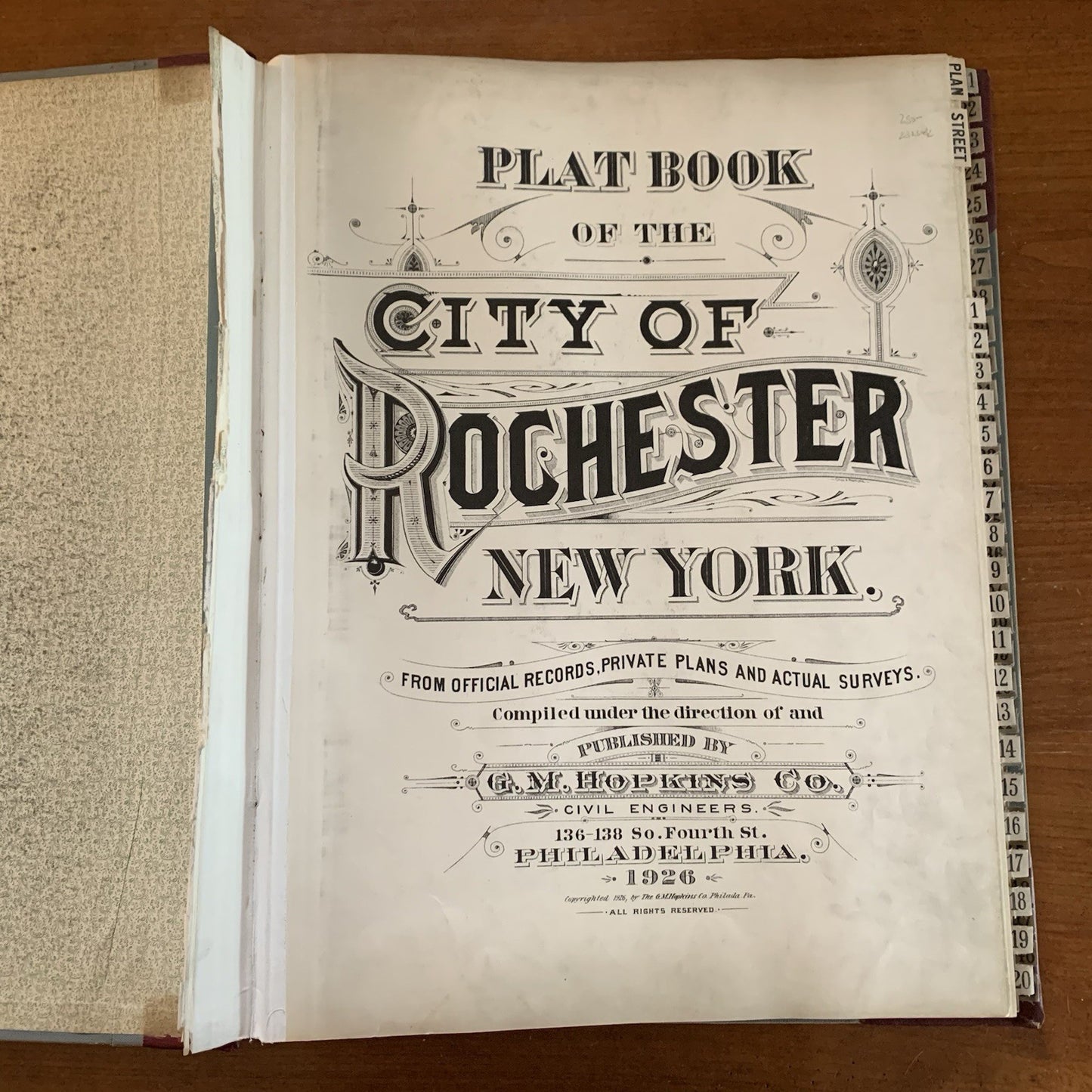 1926 Plat Book of the City of Rochester New York. Near Fine.