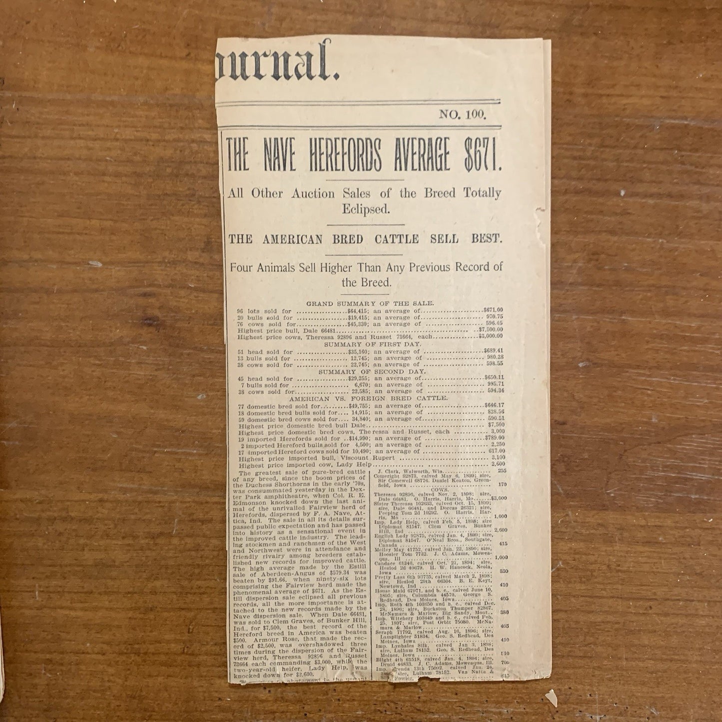 1899 Catalogue of Hereford Cattle Scrap Journal / Illinois 'Greatest Sale Ever'
