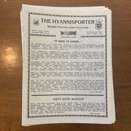 The Hyannisporter Official Newsletter of Kennedy Political Items 1992 - 2024 JFK