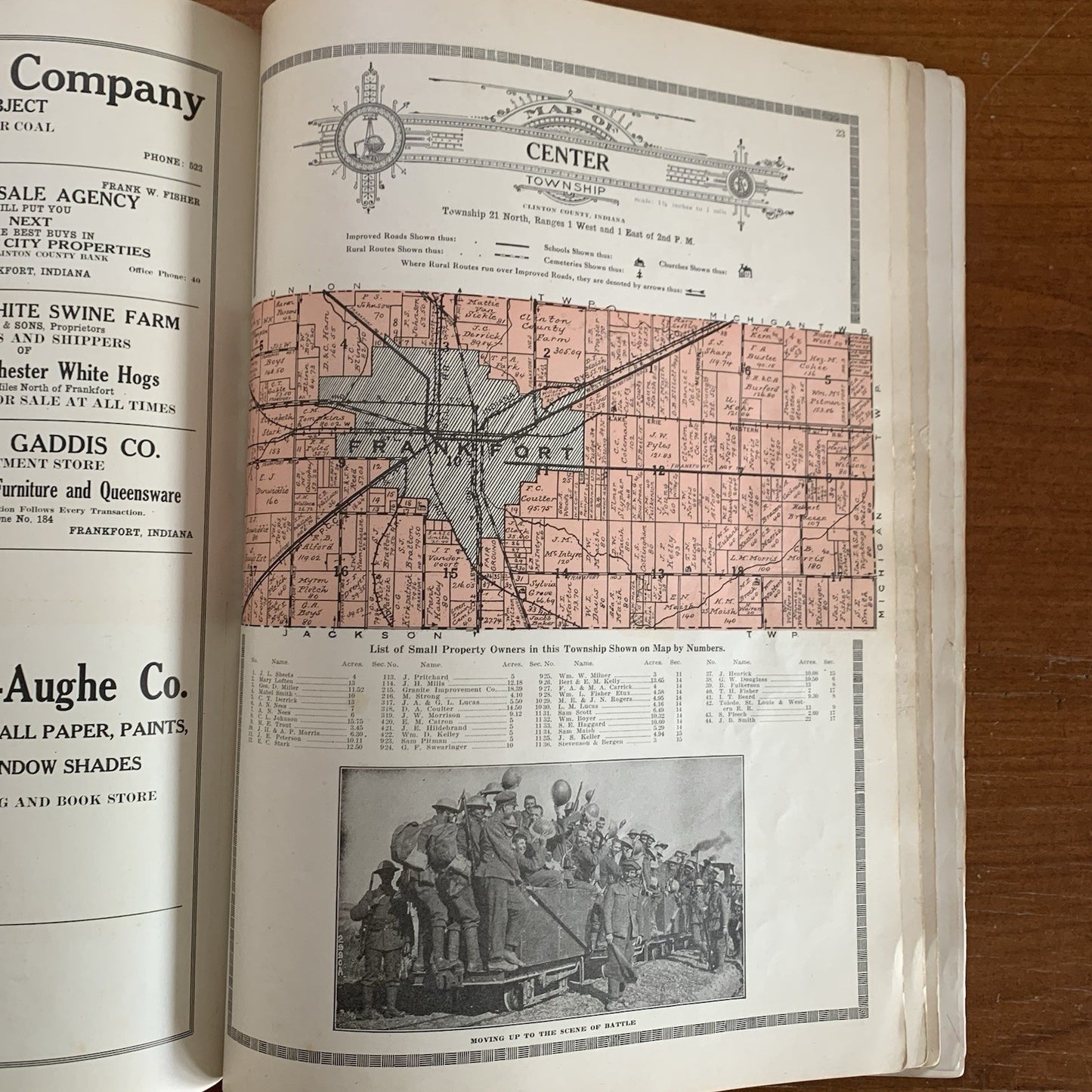 1919 Atlas and Plat Book of Clinton County Indiana World War 1 History Pictures