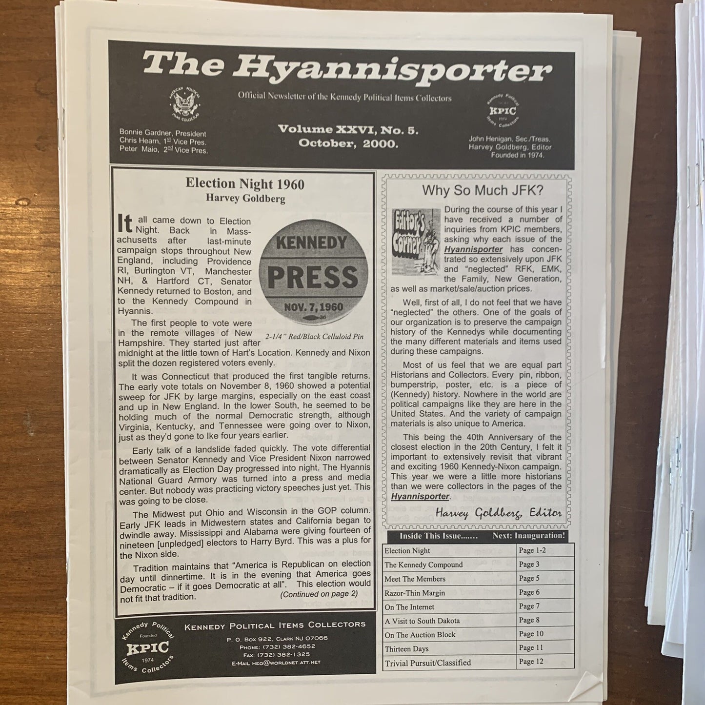 The Hyannisporter Official Newsletter of Kennedy Political Items 1992 - 2024 JFK