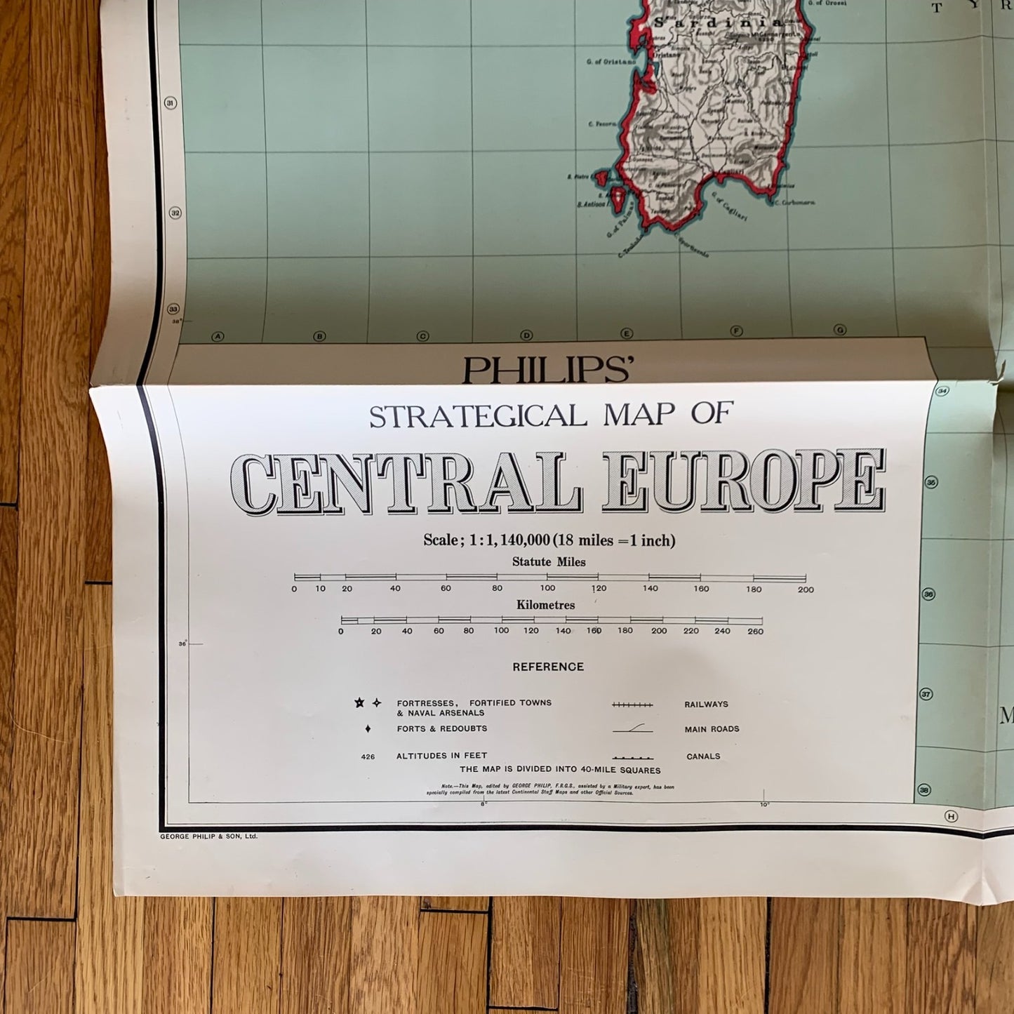 ca 1914 Philips Four Sheet Strategical Map of Central Europe WWI Military Folio