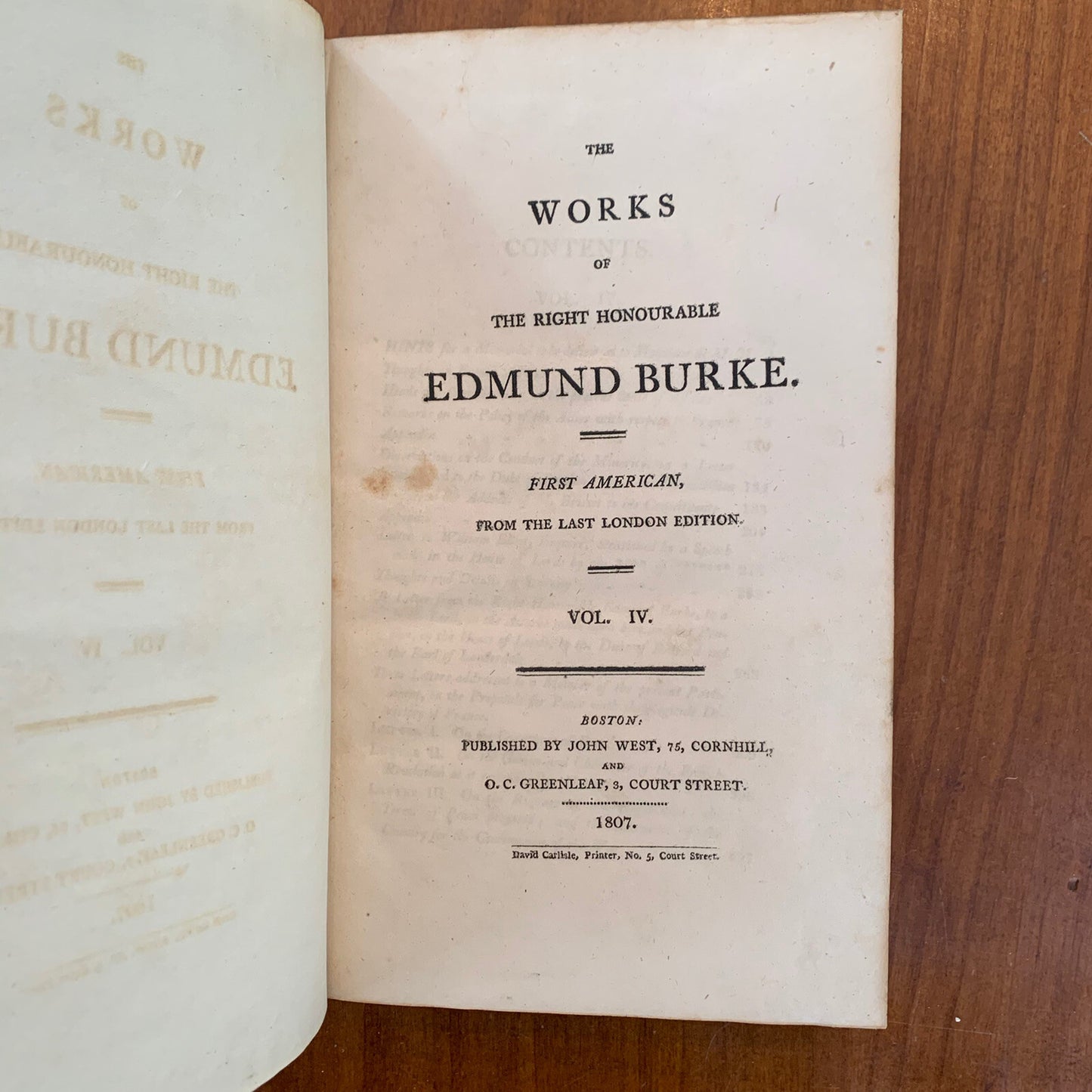 Works of the Right Honourable Edmund Burke VOL. IV 1807 1st American / Near Fine