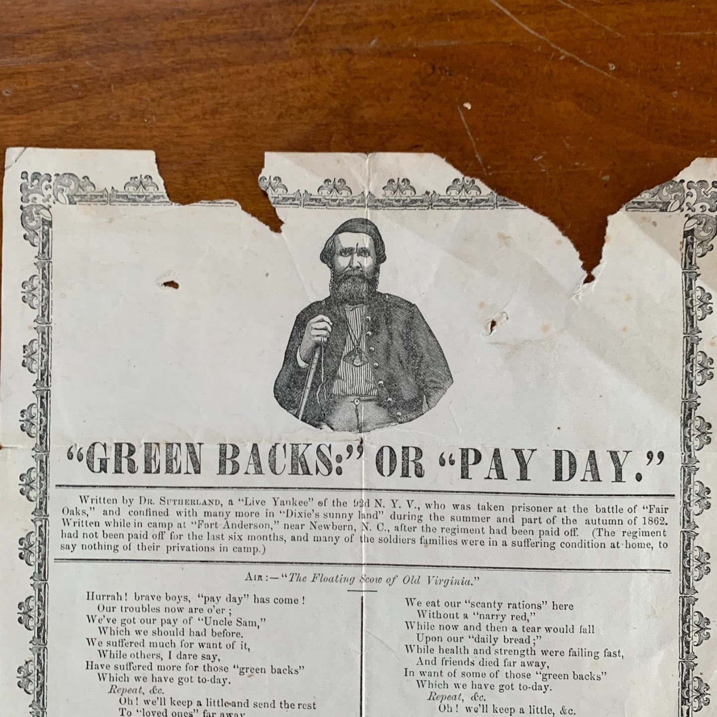 Dr. G. H. Sutherland. "Green Backs:" or "Pay Day." Civil War Song Broadside