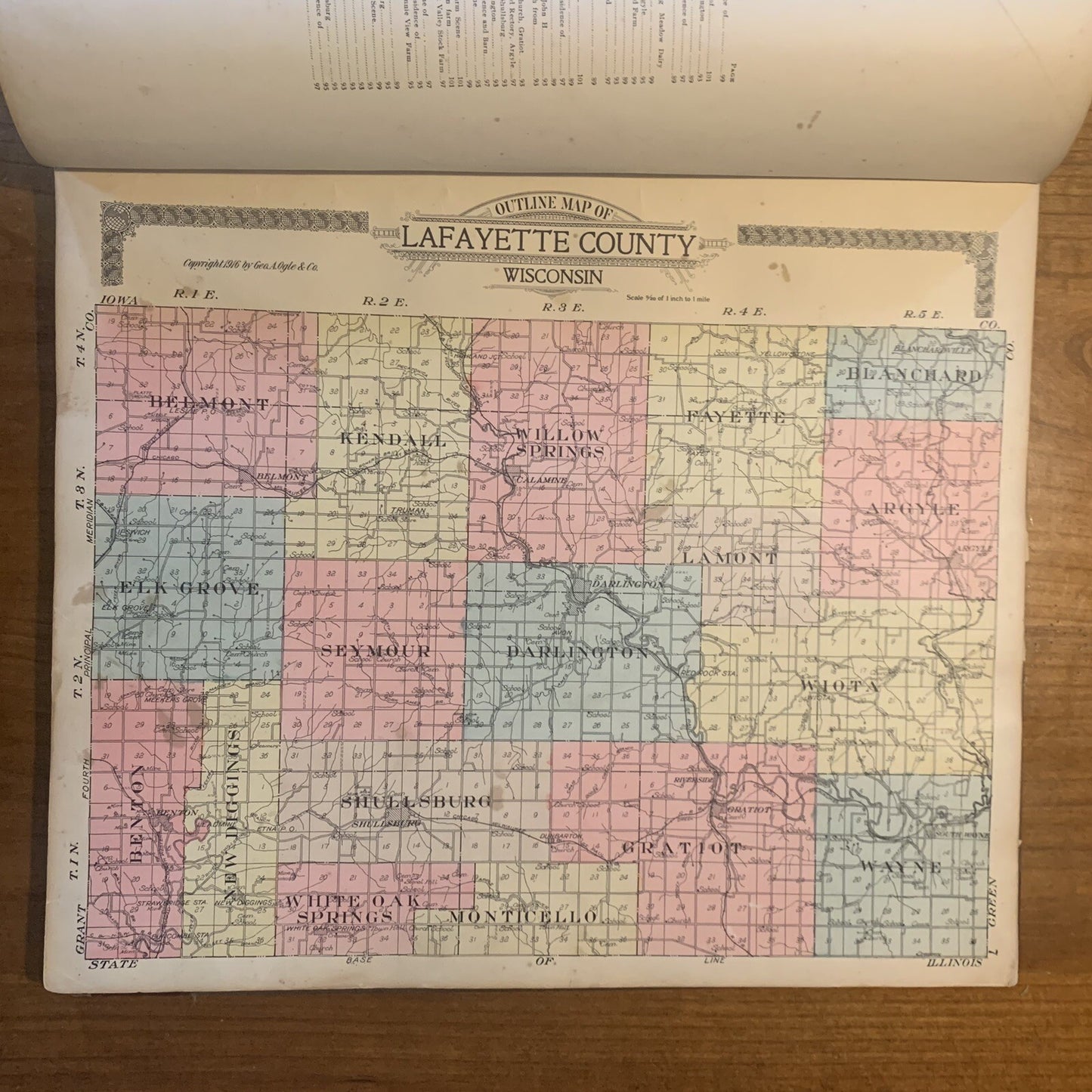 1916 Standard Atlas of Lafayette County Wisconsin Plat Book Ogle