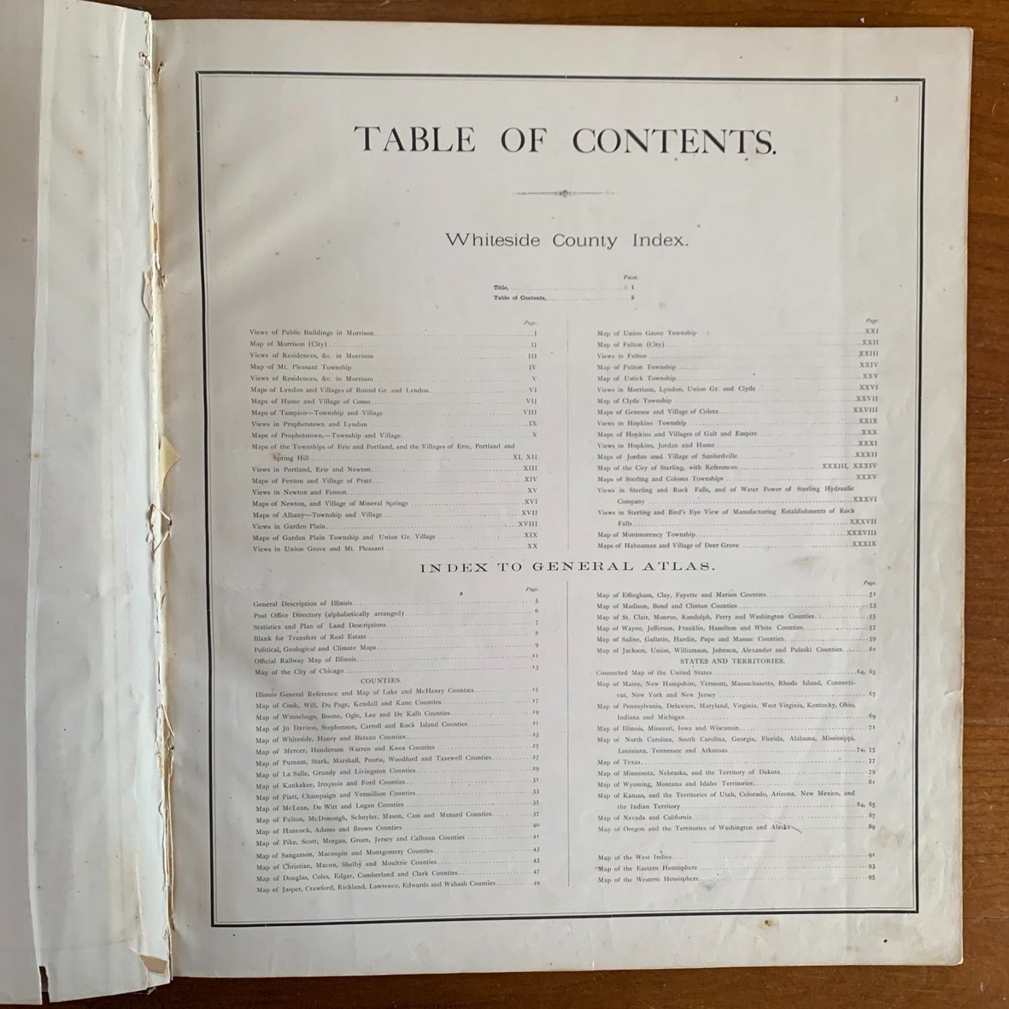 1872 Atlas of Whiteside County and the State of Illinois Morrison Sterling Maps