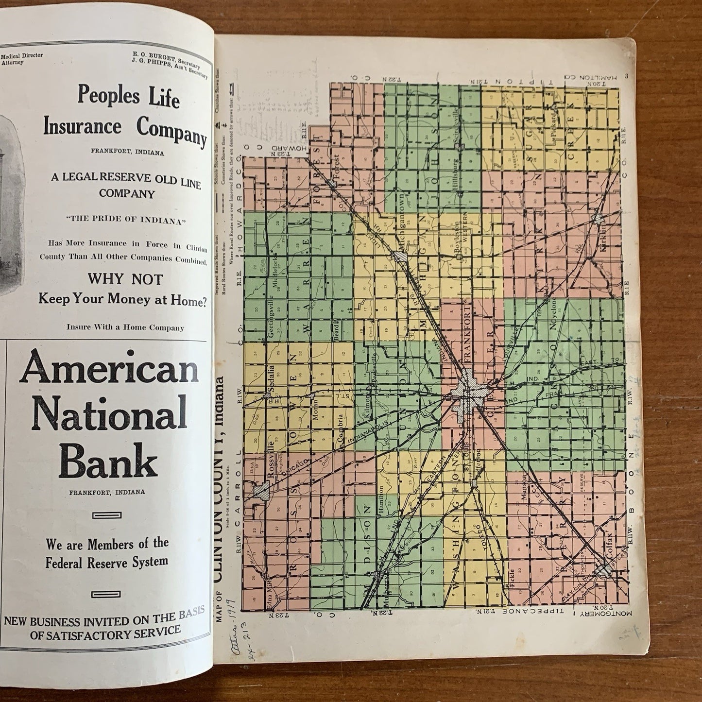 1919 Atlas and Plat Book of Clinton County Indiana World War 1 History Pictures
