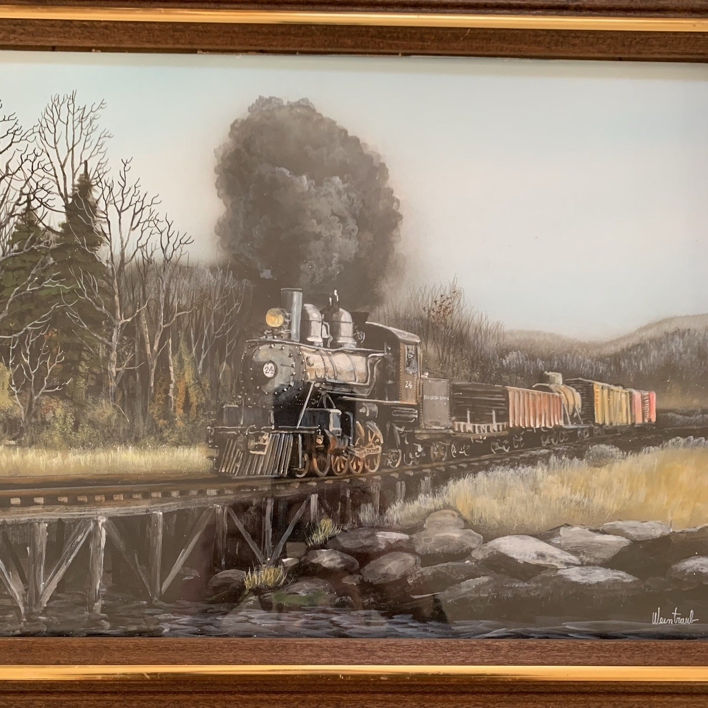 Railroad Locomotive Train on Bridge Painting by Herbert Weintraub