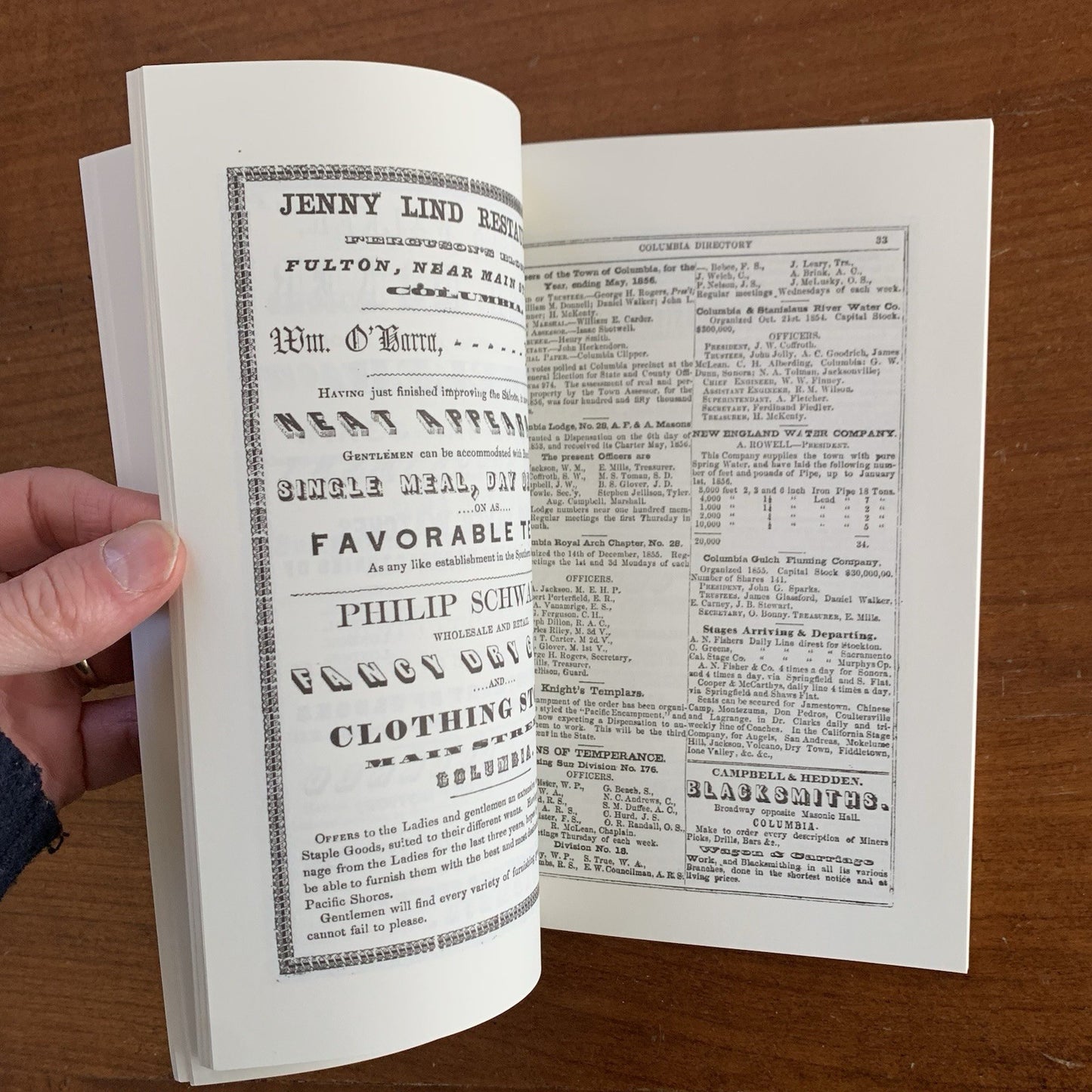 1856 Miners & Business Mens Directory for Tuolumne California / FACSIMILE