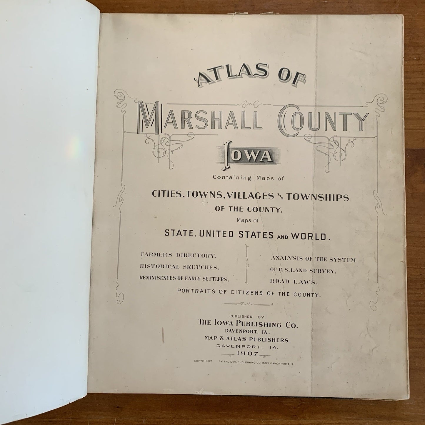 1907 Atlas of Marshall County Iowa / Plat Book Maps United States