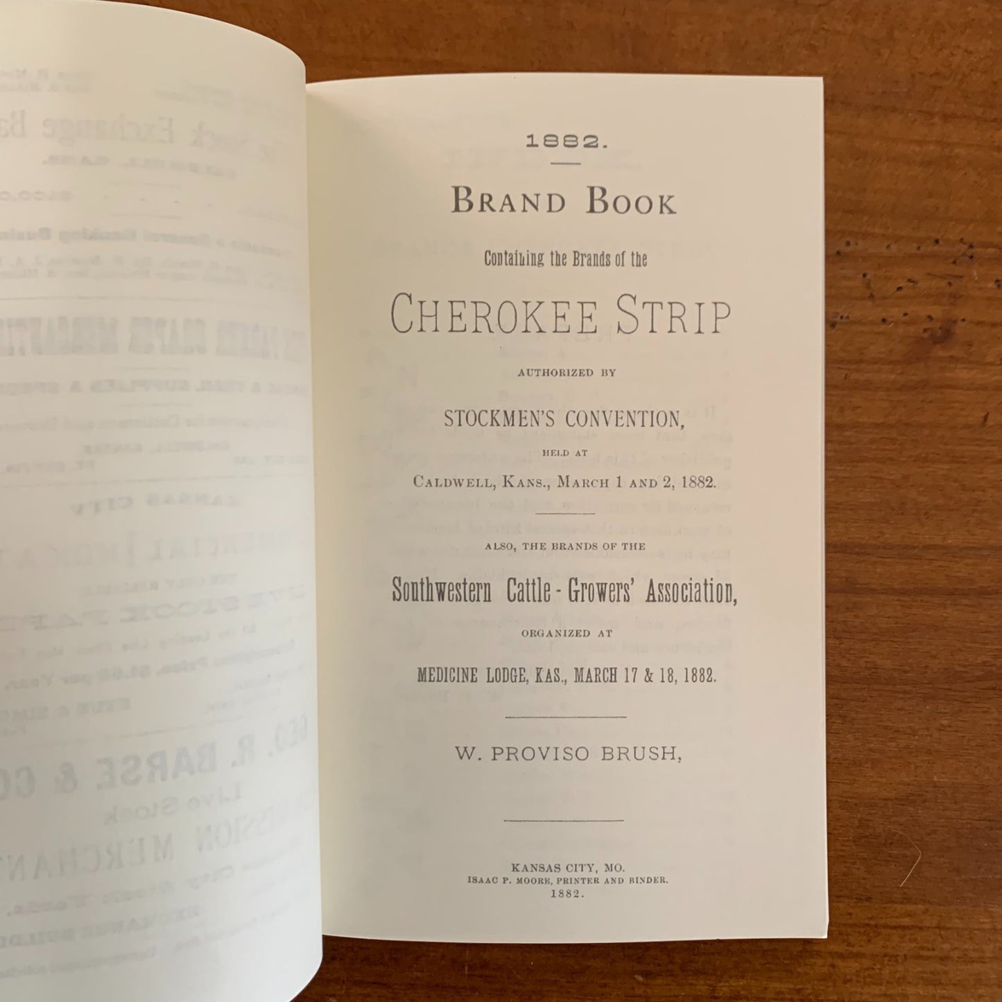 1882 Brand Book Cherokee Strip Southwestern Cattle-Growers' Assoc. / Facsimile