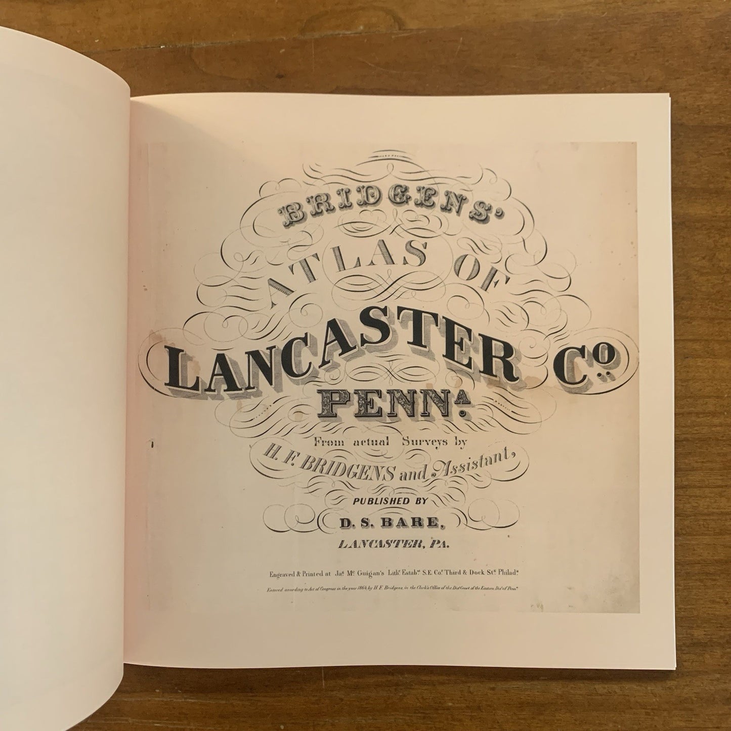 1864 Bridgens' Atlas of Lancaster Pennsylvania / Facsimile