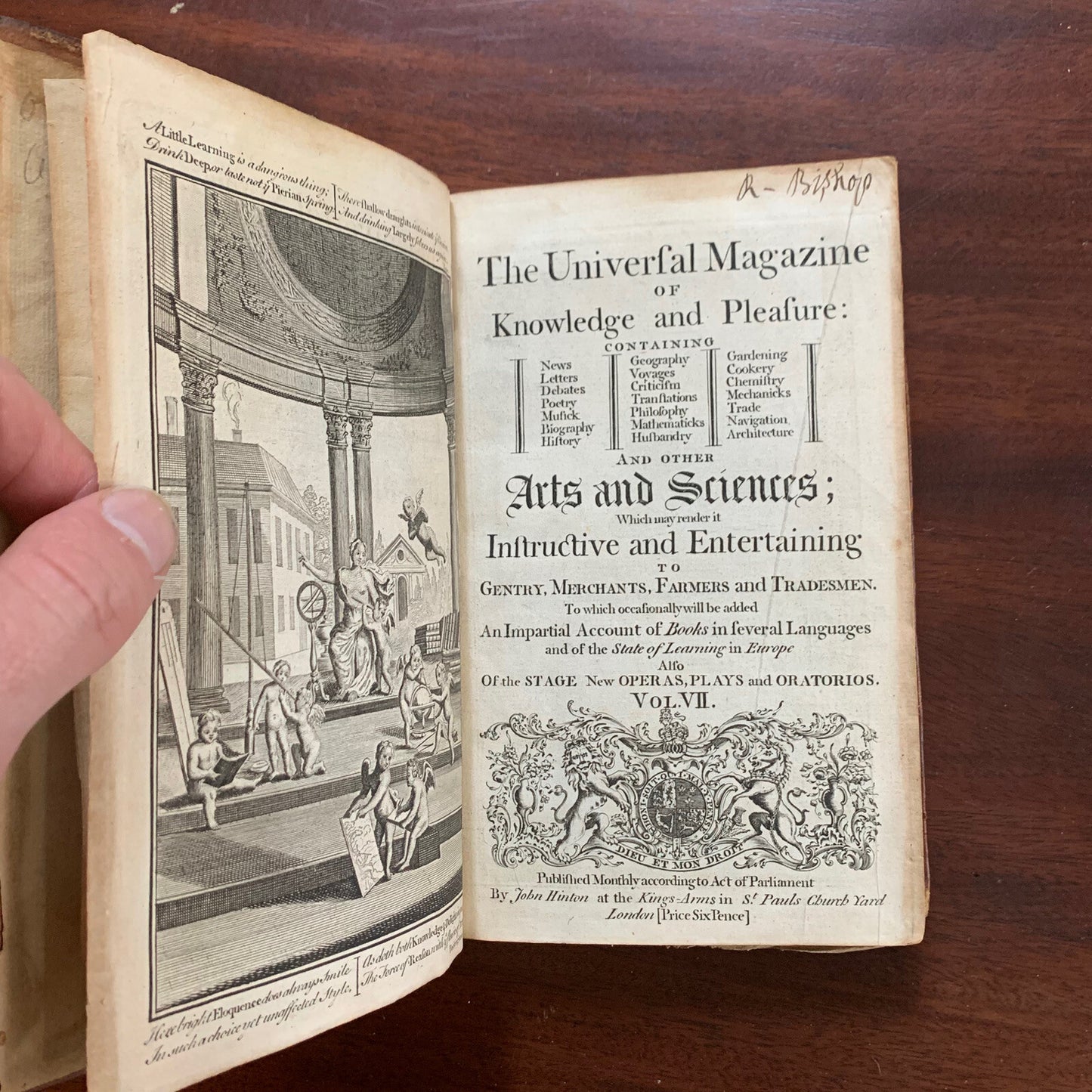 1750 VOL VII UNIVERSAL MAGAZINE ENGRAVINGS TOBACCO WALTER RALEIGH COLONIES MAPS