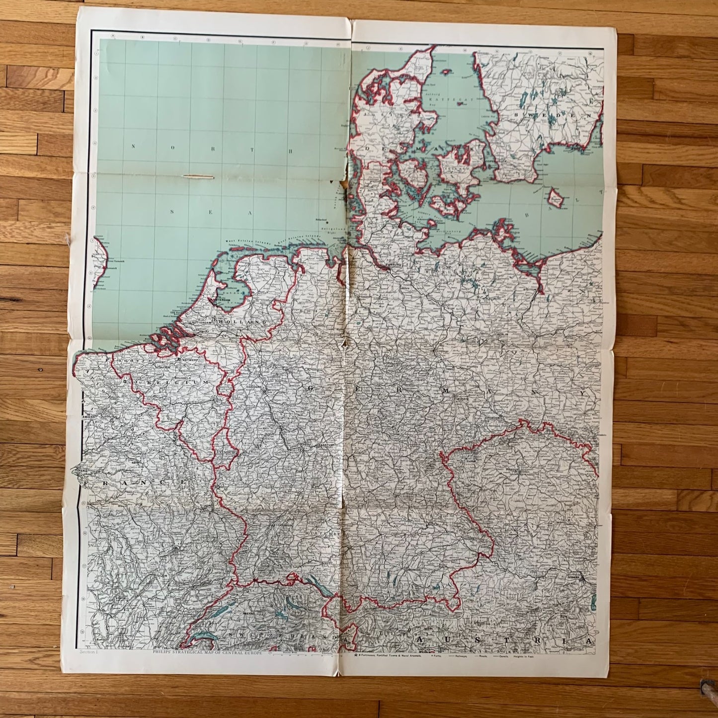 ca 1914 Philips Four Sheet Strategical Map of Central Europe WWI Military Folio