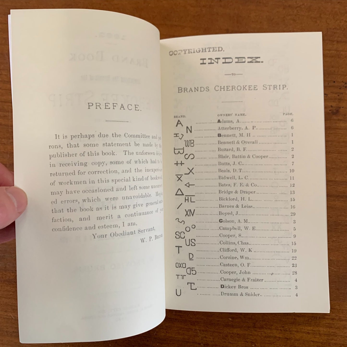 1882 Brand Book Cherokee Strip Southwestern Cattle-Growers' Assoc. / Facsimile