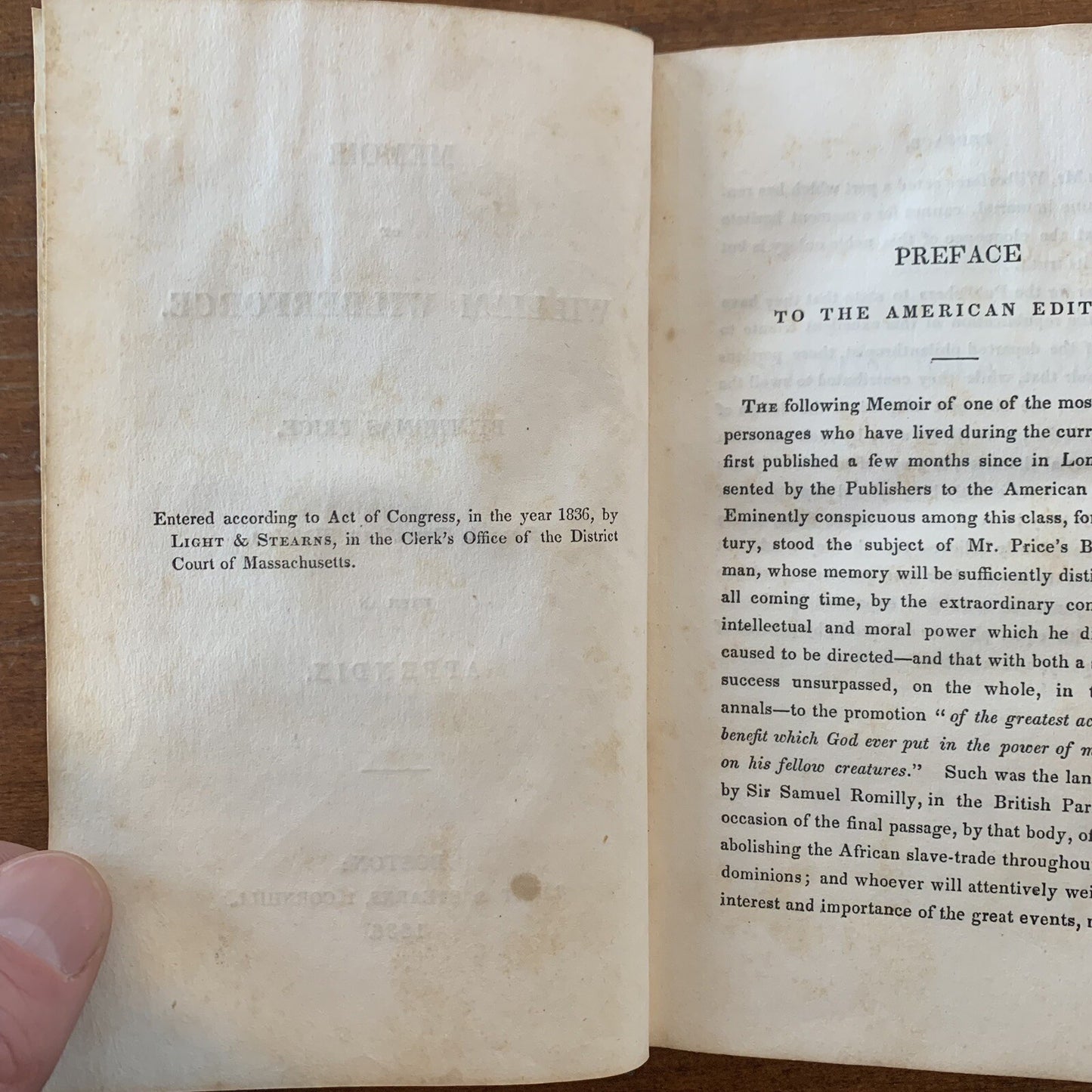 1836 Memoir of William Wilberforce by Thomas Price / Abolition