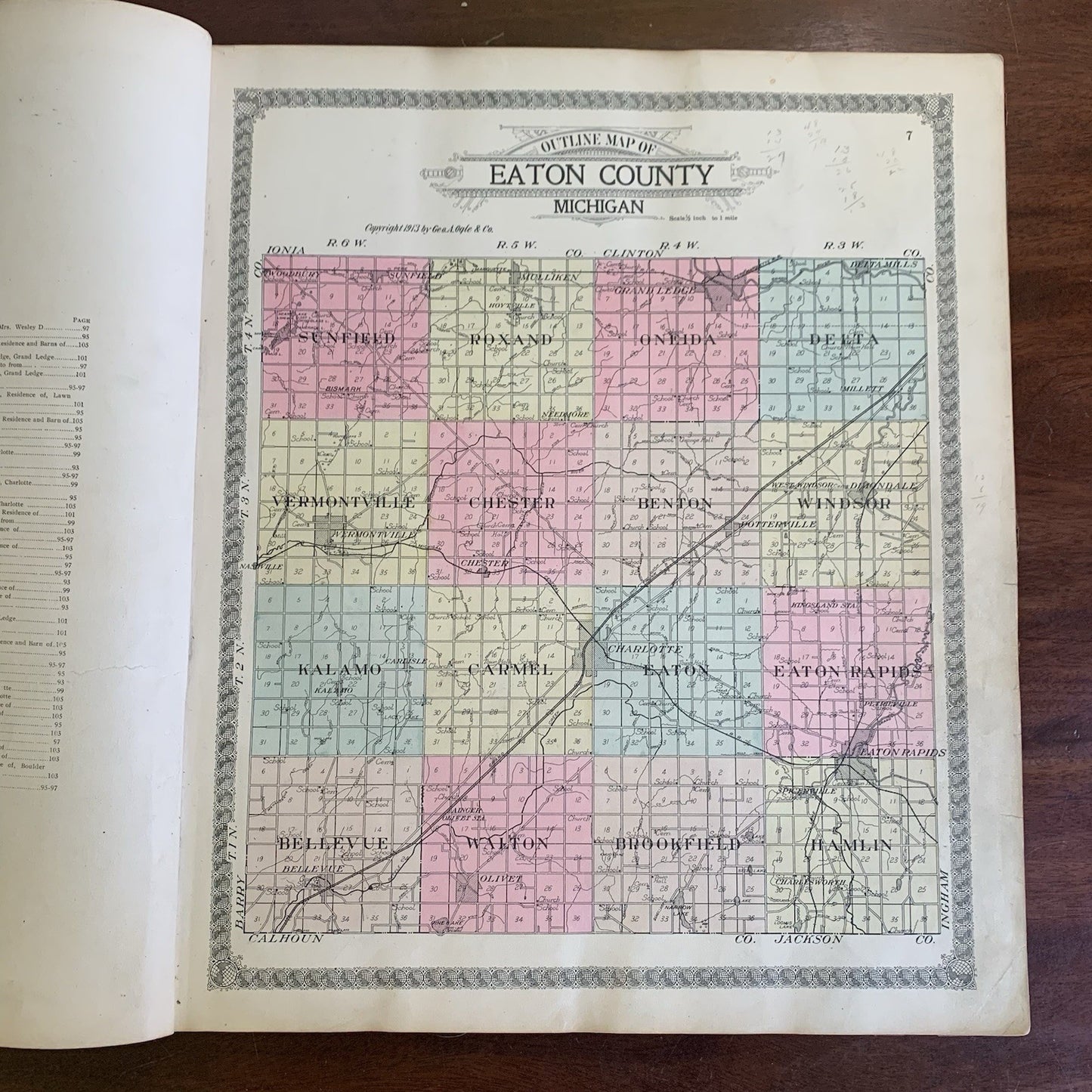 1913 Standard Atlas of Eaton County Michigan / Directory Ads Map