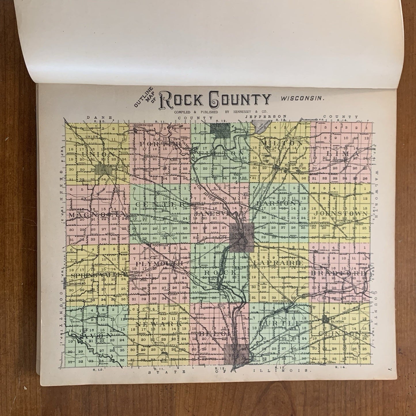 1904 Plat Book of Rock County Wisconsin / Atlas Janesville Beloit Maps