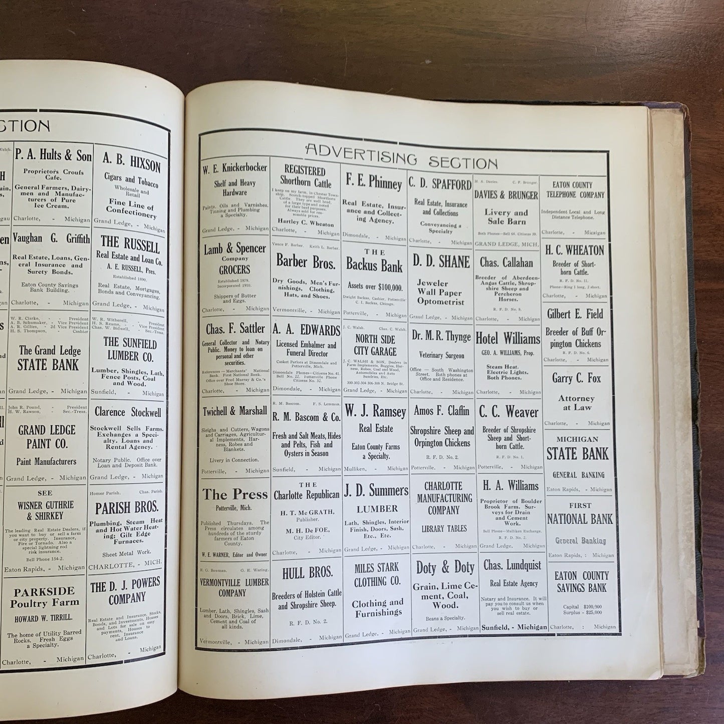 1913 Standard Atlas of Eaton County Michigan / Directory Ads Map