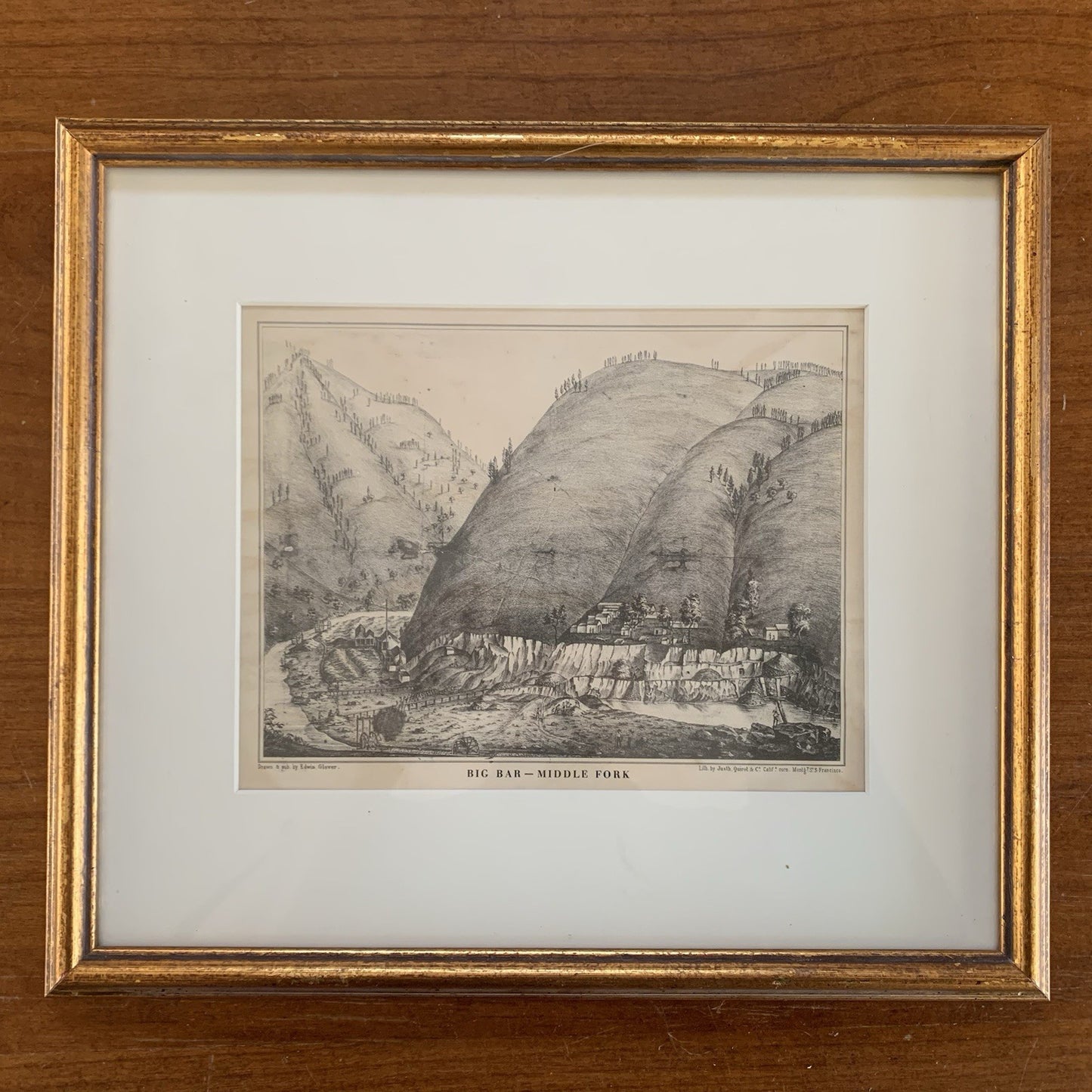1851 Big Bar - Middle Fork Lithograph by Justh, Quirot & Co. California