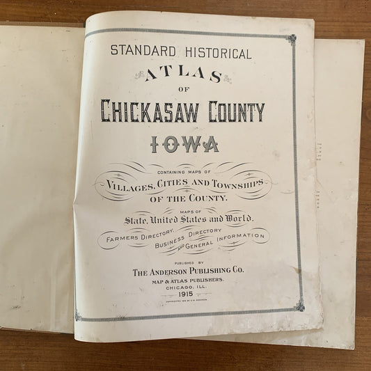 1915 Standard Atlas of Chickasaw County Iowa / Maps Untied States Plat Book