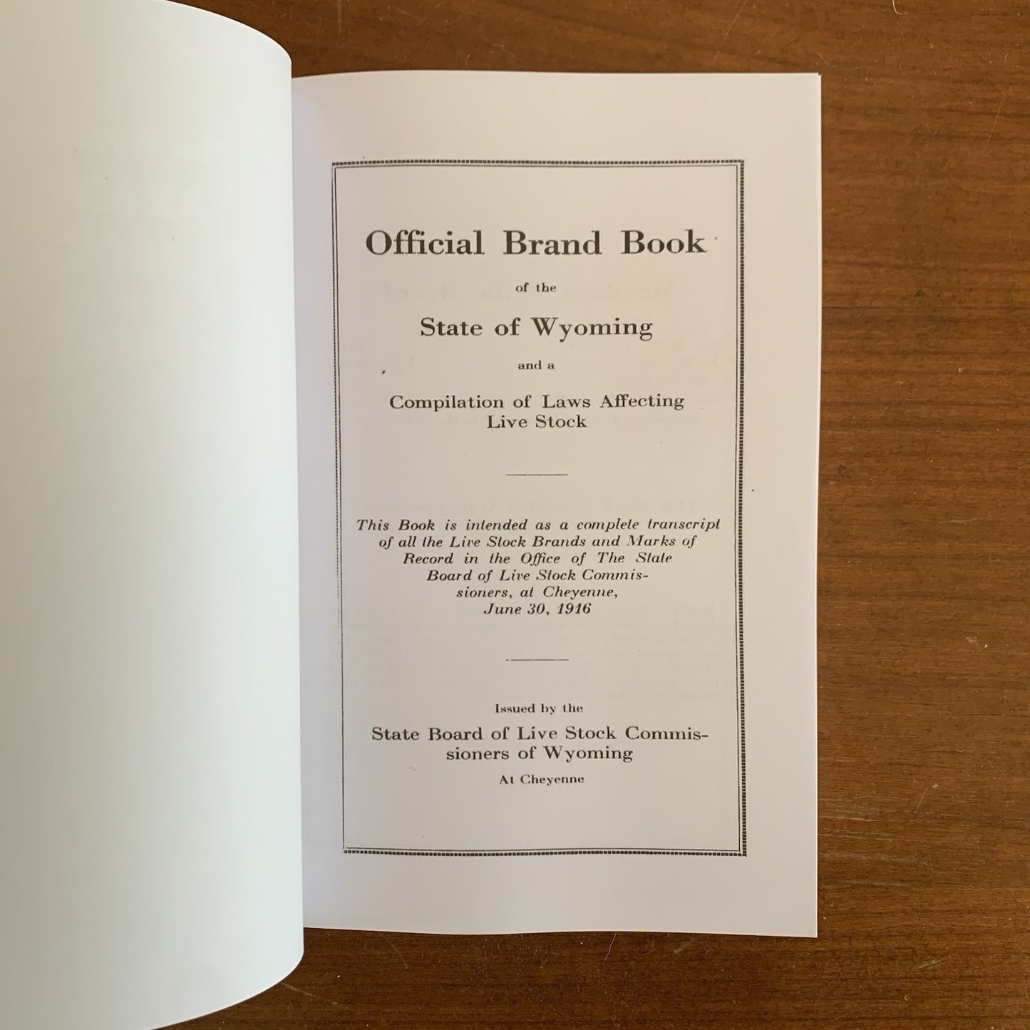 1916 Official Brand Book of the State of Wyoming / Live Stock Laws FACSIMILE