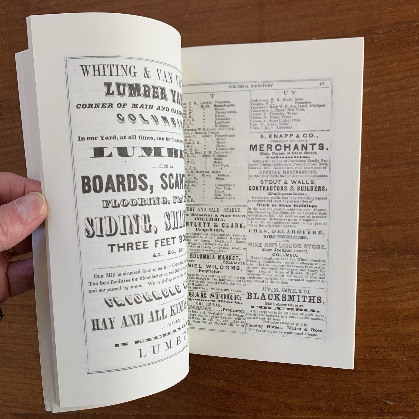 1856 Miners & Business Mens Directory for Tuolumne California / FACSIMILE
