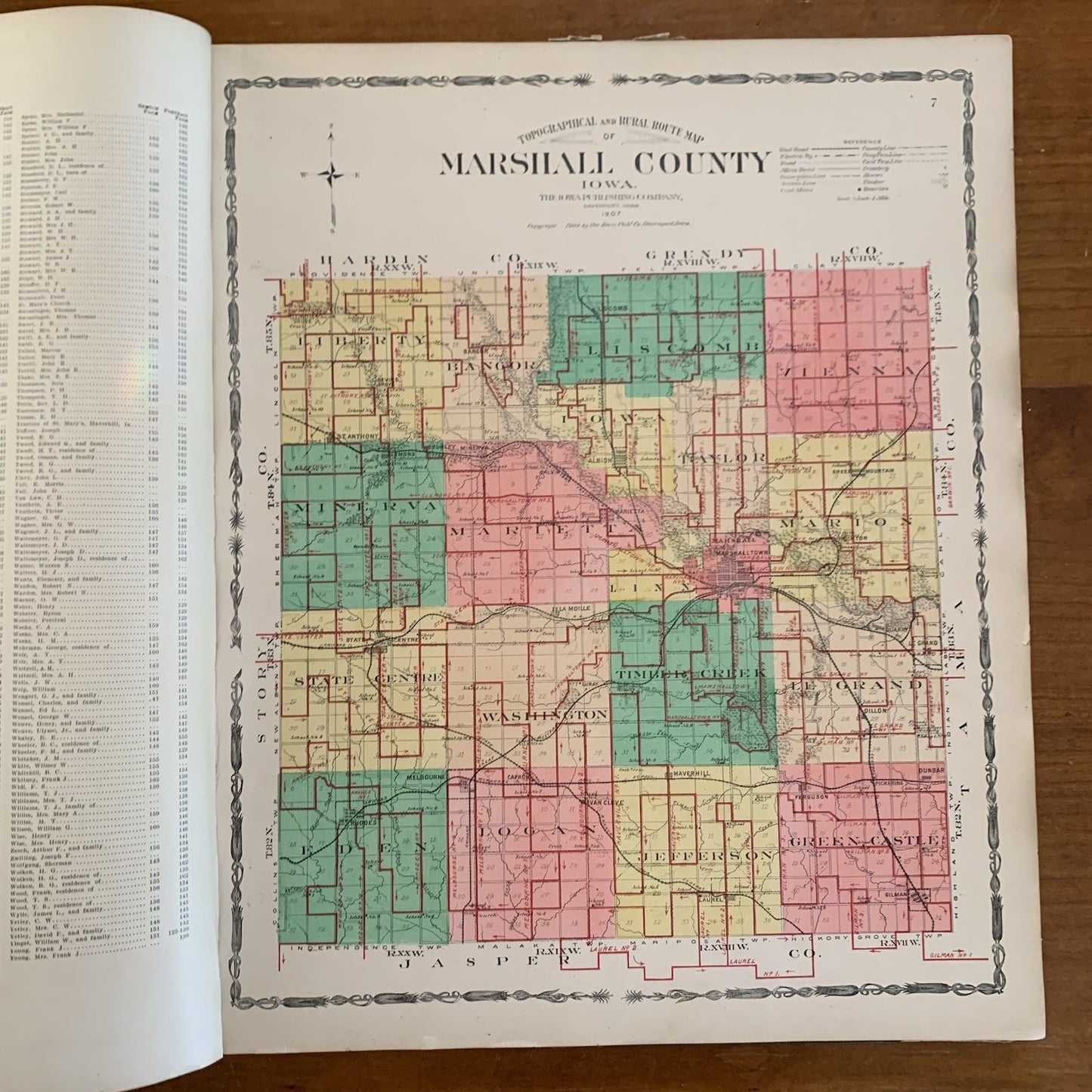 1907 Atlas of Marshall County Iowa / Plat Book Maps United States